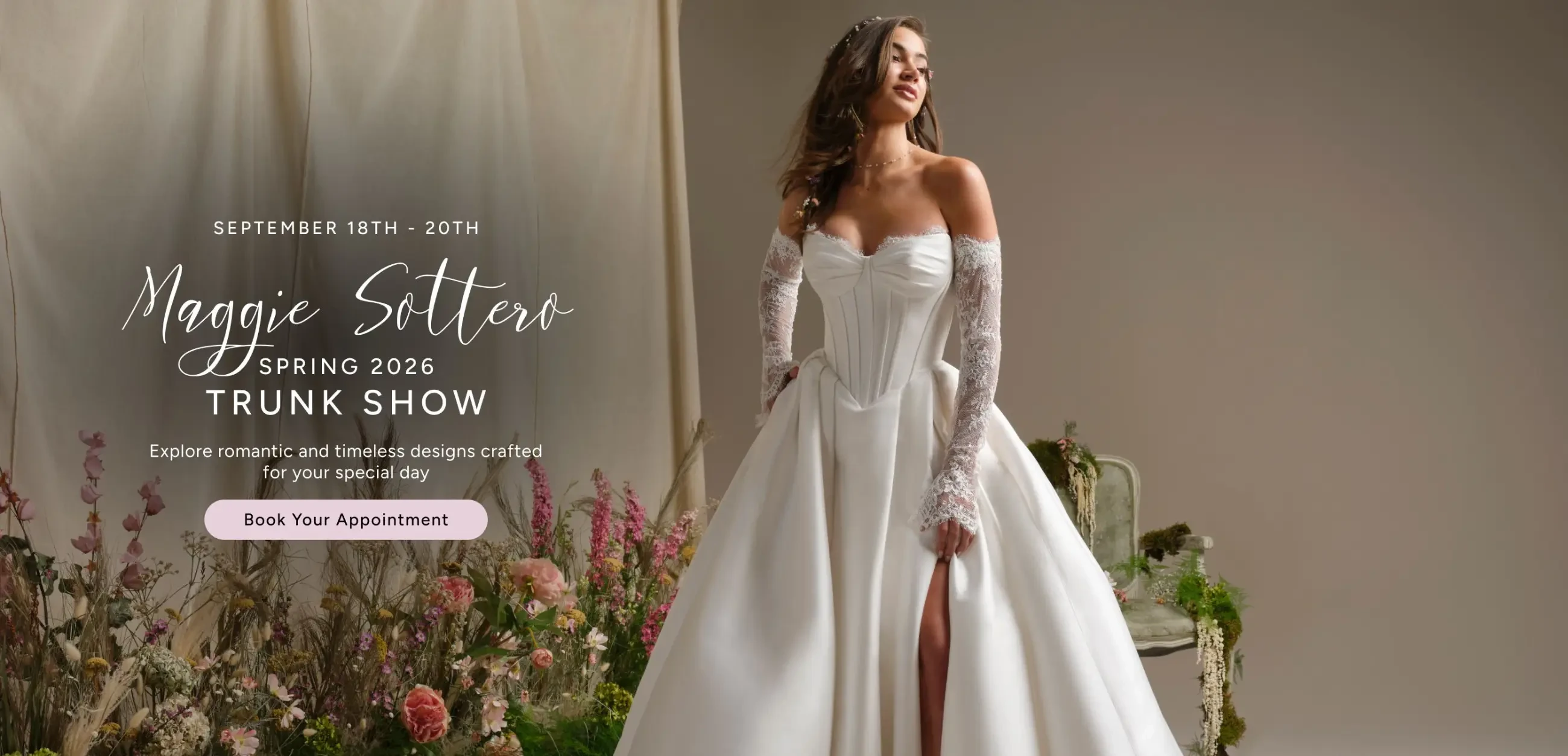 Maggie Sottero Spring 2026 Trunk Show Desktop Banner